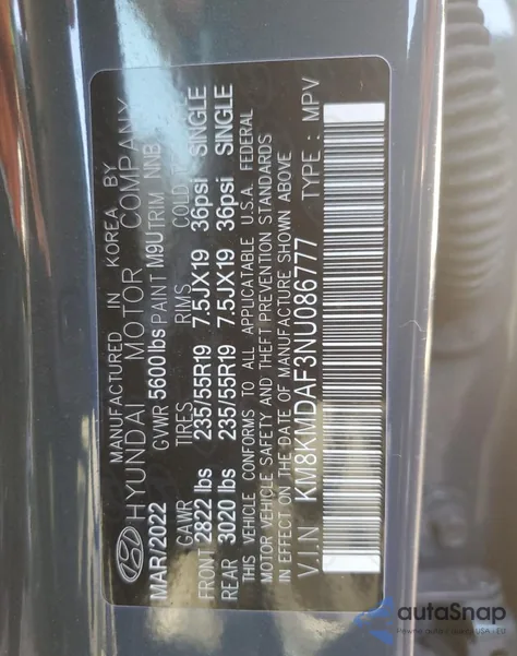 2022 Hyundai Ioniq 5 Se z USA, uszkodzony, nr VIN KM8KMDAF3NU086777